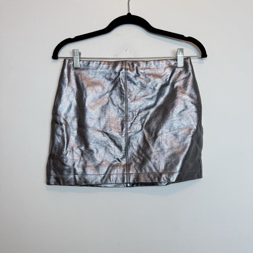 Hollister metallic faux leather mini skirt gunmetal SM rave festival grunge